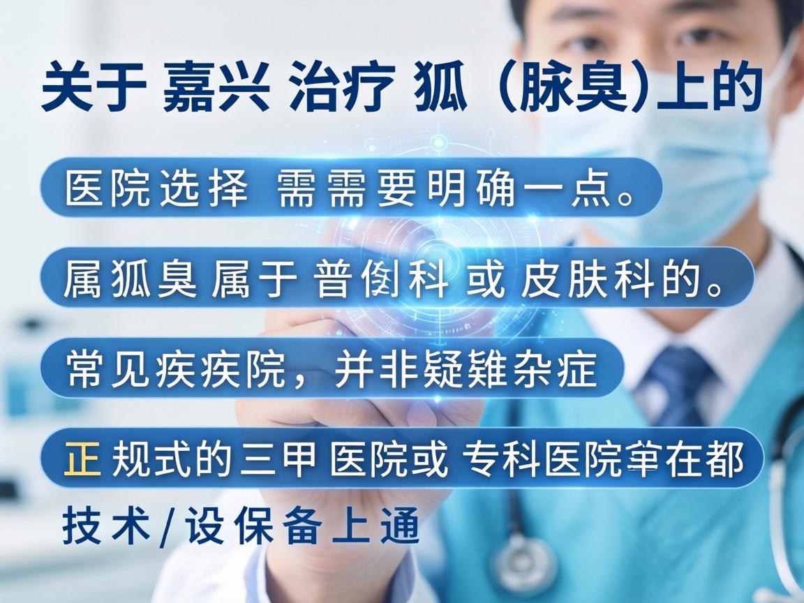 关于嘉兴治疗狐臭（腋臭）的医院选择，需要明确一点，狐臭属于普外科或皮肤科的常见疾病，并非疑难杂症。正规的三甲医院或专科医院在技术和设备上通常都有保障