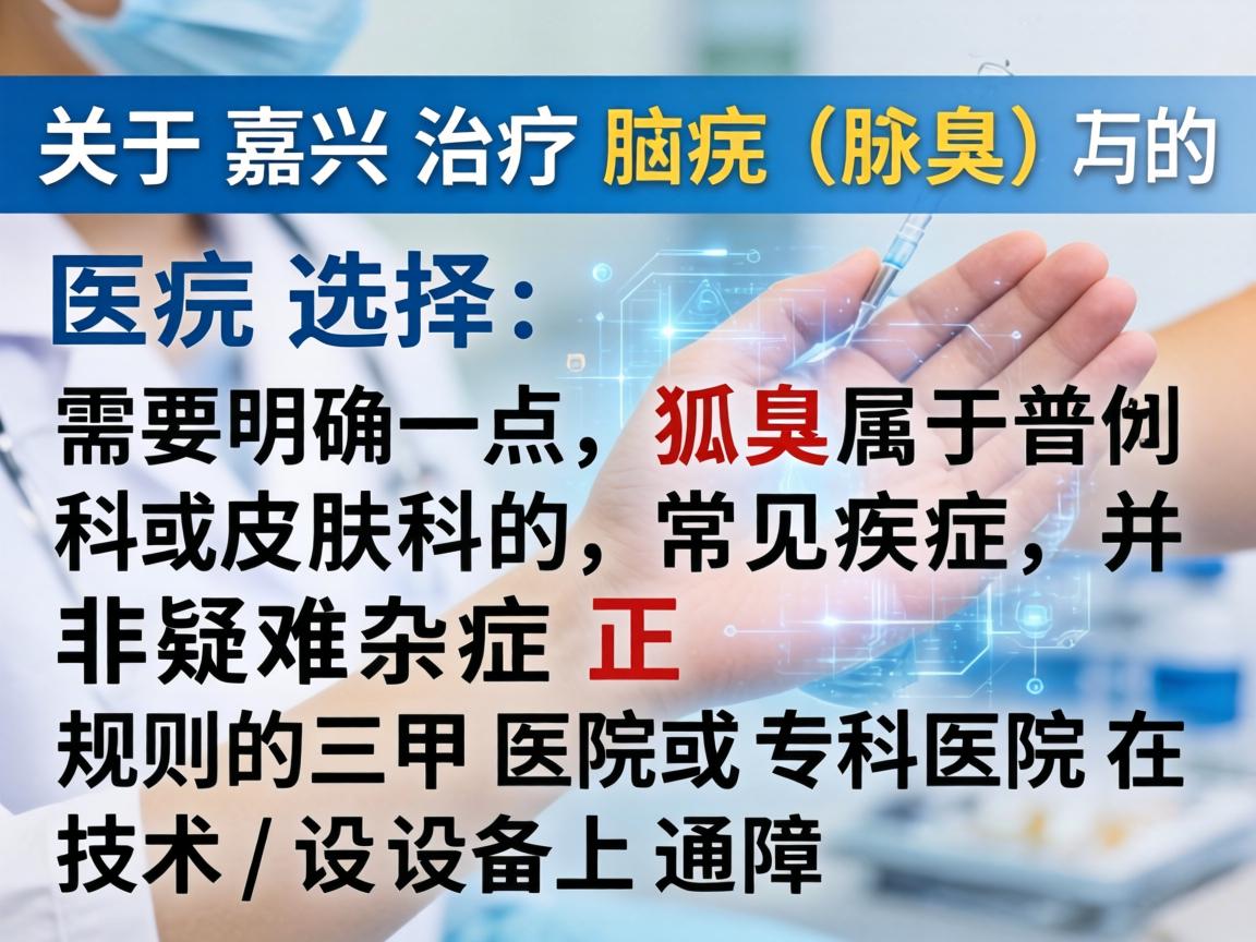 关于嘉兴治疗狐臭（腋臭）的医院选择，需要明确一点，狐臭属于普外科或皮肤科的常见疾病，并非疑难杂症。正规的三甲医院或专科医院在技术和设备上通常都有保障