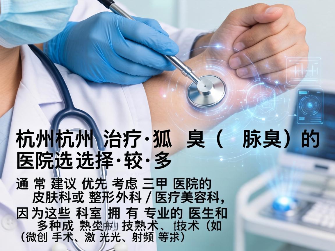 在杭州,治疗狐臭(腋臭)的医院选择较多,通常建议优先考虑三甲医院的皮肤科或整形外科/医疗美容科,因为这些科室拥有专业的医生和多种成熟的技术(如微创手术、激光、射频等) 在杭州,治疗狐臭(腋臭)的医院选择较多,通常建议优先考虑三甲医院的皮肤科或整形外科/医疗美容科,因为这些科室拥有专业的医生和多种成熟的技术(如微创手术、激光、射频等)