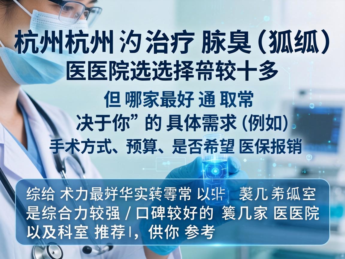 在杭州,治疗腋臭(狐臭)的医院选择较多,但哪家最好通常取决于你的具体需求(例如,手术方式、预算、是否希望医保报销等)以下是综合实力较强、口碑较好的几家医院及科室推荐,供你参考 在杭州,治疗腋臭(狐臭)的医院选择较多,但哪家最好通常取决于你的具体需求(例如,手术方式、预算、是否希望医保报销等)以下是综合实力较强、口碑较好的几家医院及科室推荐,供你参考