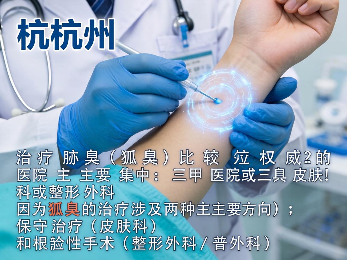 在杭州，治疗狐臭（腋臭）比较权威的医院主要集中在三甲医院的皮肤科或整形外科。因为狐臭的治疗涉及两种主要方向，保守治疗（皮肤科）和根治性手术（整形外科/普外科）