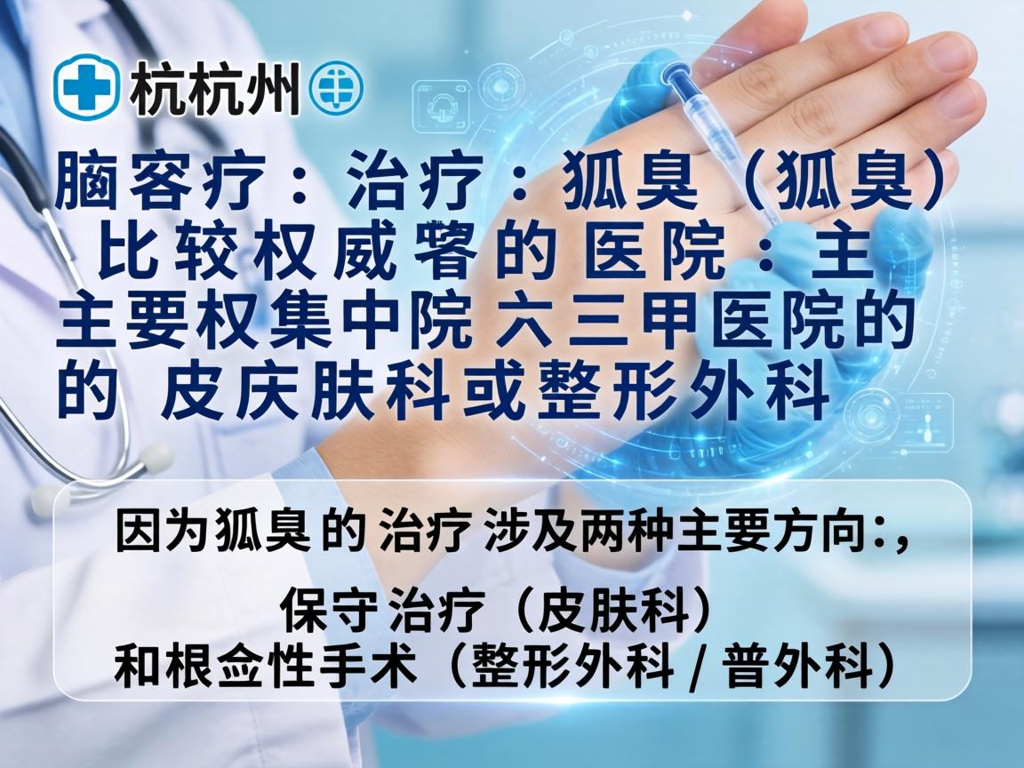 在杭州，治疗狐臭（腋臭）比较权威的医院主要集中在三甲医院的皮肤科或整形外科。因为狐臭的治疗涉及两种主要方向，保守治疗（皮肤科）和根治性手术（整形外科/普外科）