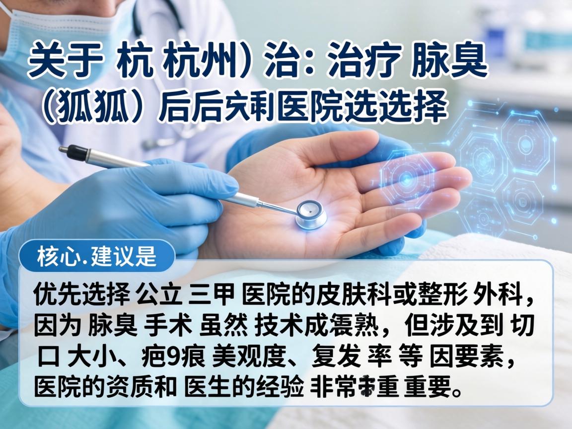 关于杭州治疗腋臭（狐臭）的医院选择，核心建议是优先选择公立三甲医院的皮肤科或整形外科，因为腋臭手术虽然技术成熟，但涉及到切口大小、疤痕美观度、复发率等因素，医院的资质和医生的经验非常重要