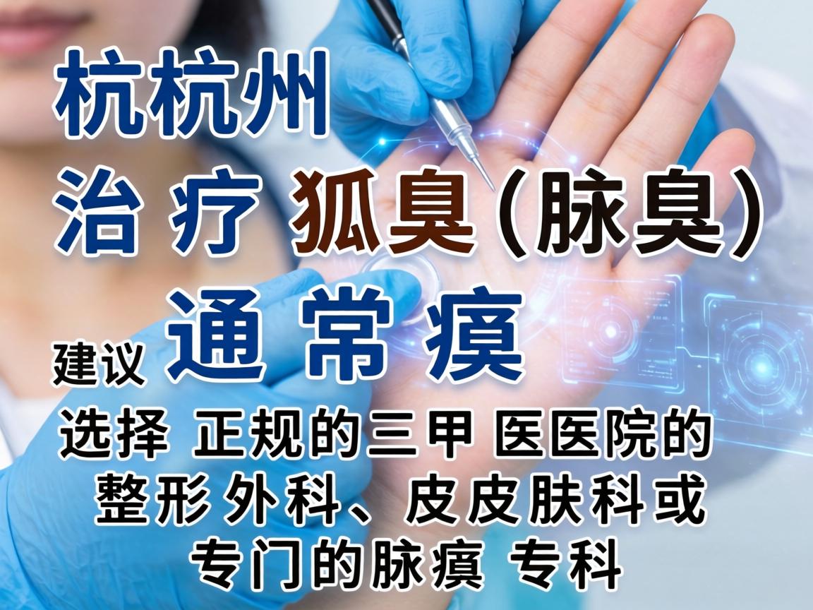 在杭州,治疗狐臭(腋臭)通常建议选择正规的三甲医院的整形外科、皮肤科或专门的腋臭专科 在杭州,治疗狐臭(腋臭)通常建议选择正规的三甲医院的整形外科、皮肤科或专门的腋臭专科