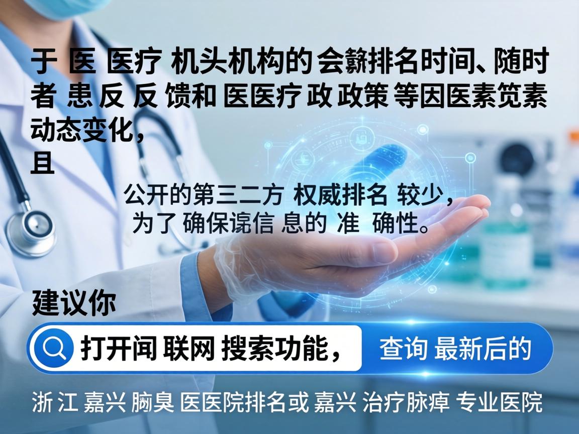 由于医疗机构的排名会随时间、患者反馈和医疗政策等因素动态变化，且公开的第三方权威排名较少，为了确保信息的准确性，建议你打开联网搜索功能，查询最新的浙江嘉兴腋臭医院排名或嘉兴治疗腋臭专业医院