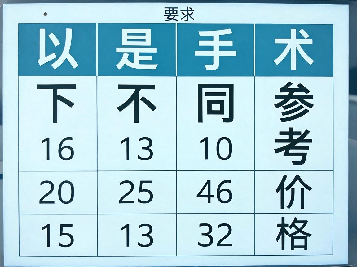以下是不同手术方式的参考价格范围 以下是不同手术方式的参考价格范围