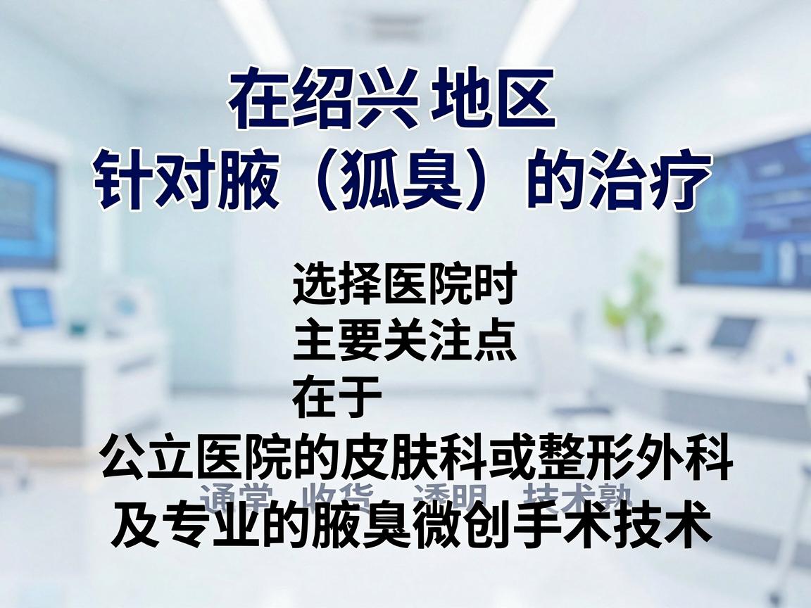 在绍兴地区,针对腋臭(狐臭)的治疗,选择医院时主要关注点在于公立医院的皮肤科或整形外科(通常收费透明、技术成熟)以及专业的腋臭微创手术技术 在绍兴地区,针对腋臭(狐臭)的治疗,选择医院时主要关注点在于公立医院的皮肤科或整形外科(通常收费透明、技术成熟)以及专业的腋臭微创手术技术