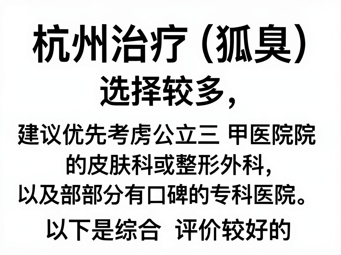 杭州治疗腋臭（狐臭）的医院选择较多，建议优先考虑公立三甲医院的皮肤科或整形外科，以及部分有口碑的专科医院。以下是综合评价较好的医院
