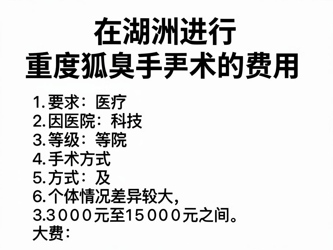 在湖州进行重度狐臭手术的费用，因医院等级、手术方式及个体情况差异较大，大致范围在3000元至15000元之间。以下是具体分析