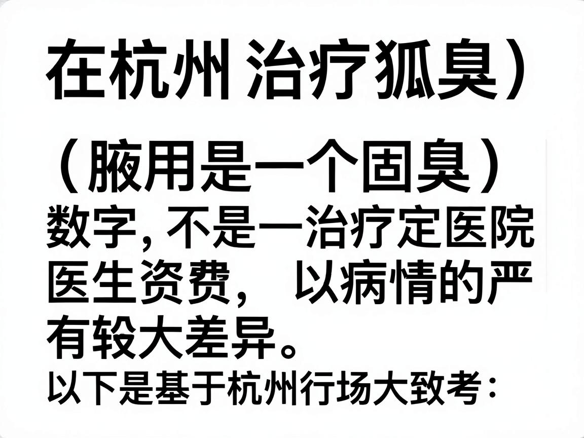 在杭州治疗狐臭(腋臭)的费用不是一个固定的数字,会根据治疗方式、医院等级、医生资质以及病情的严重程度有较大差异。以下是基于杭州市场行情的大致参考范围 在杭州治疗狐臭(腋臭)的费用不是一个固定的数字,会根据治疗方式、医院等级、医生资质以及病情的严重程度有较大差异。以下是基于杭州市场行情的大致参考范围