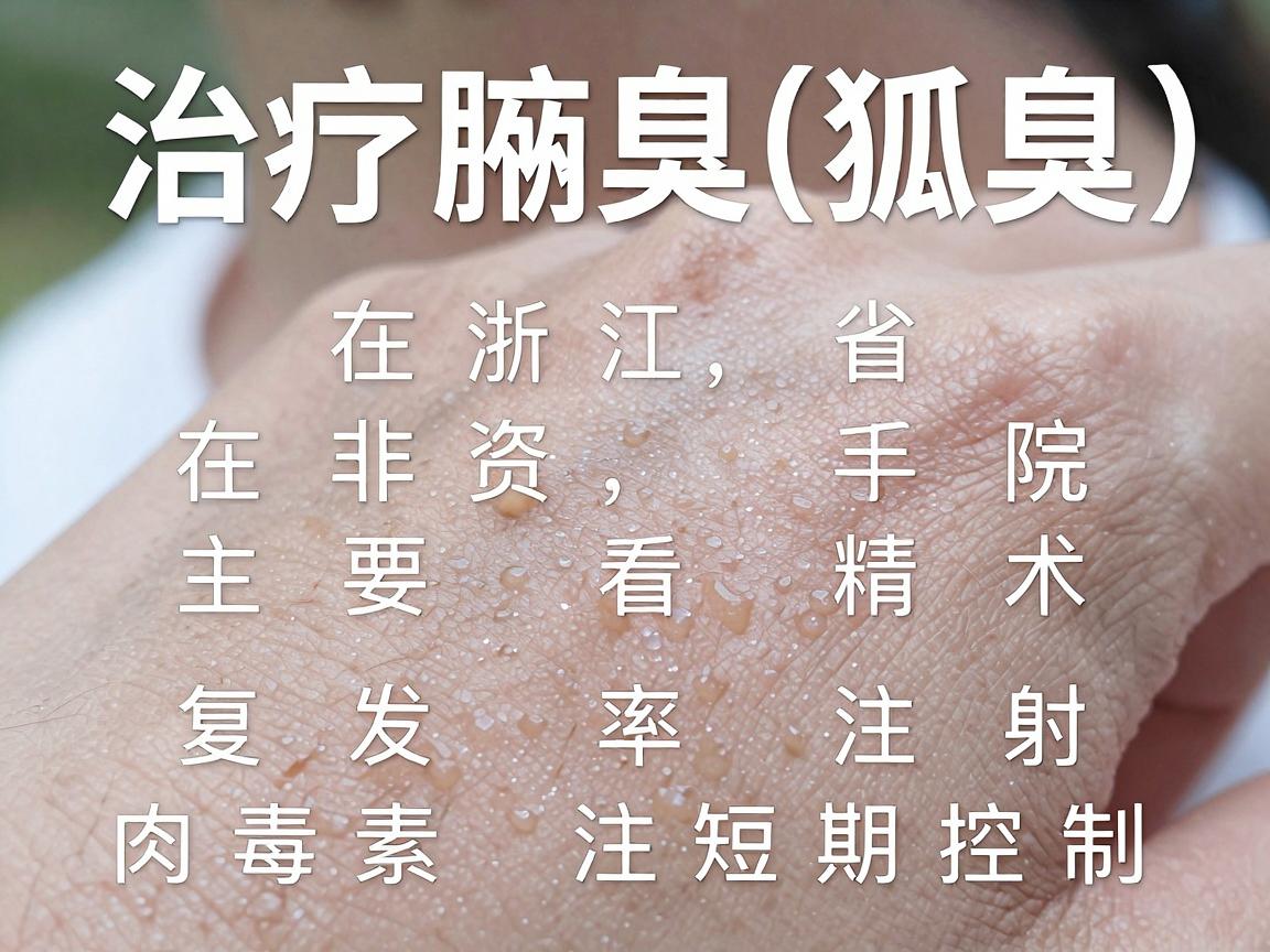 治疗腋臭（狐臭）在浙江省的医疗资源非常丰富，选择医院主要看手术的精细化程度、复发率以及医院的专利技术。腋臭治疗主要分微创手术（重点推荐）传统手术及肉毒素注射（适合短期控制）