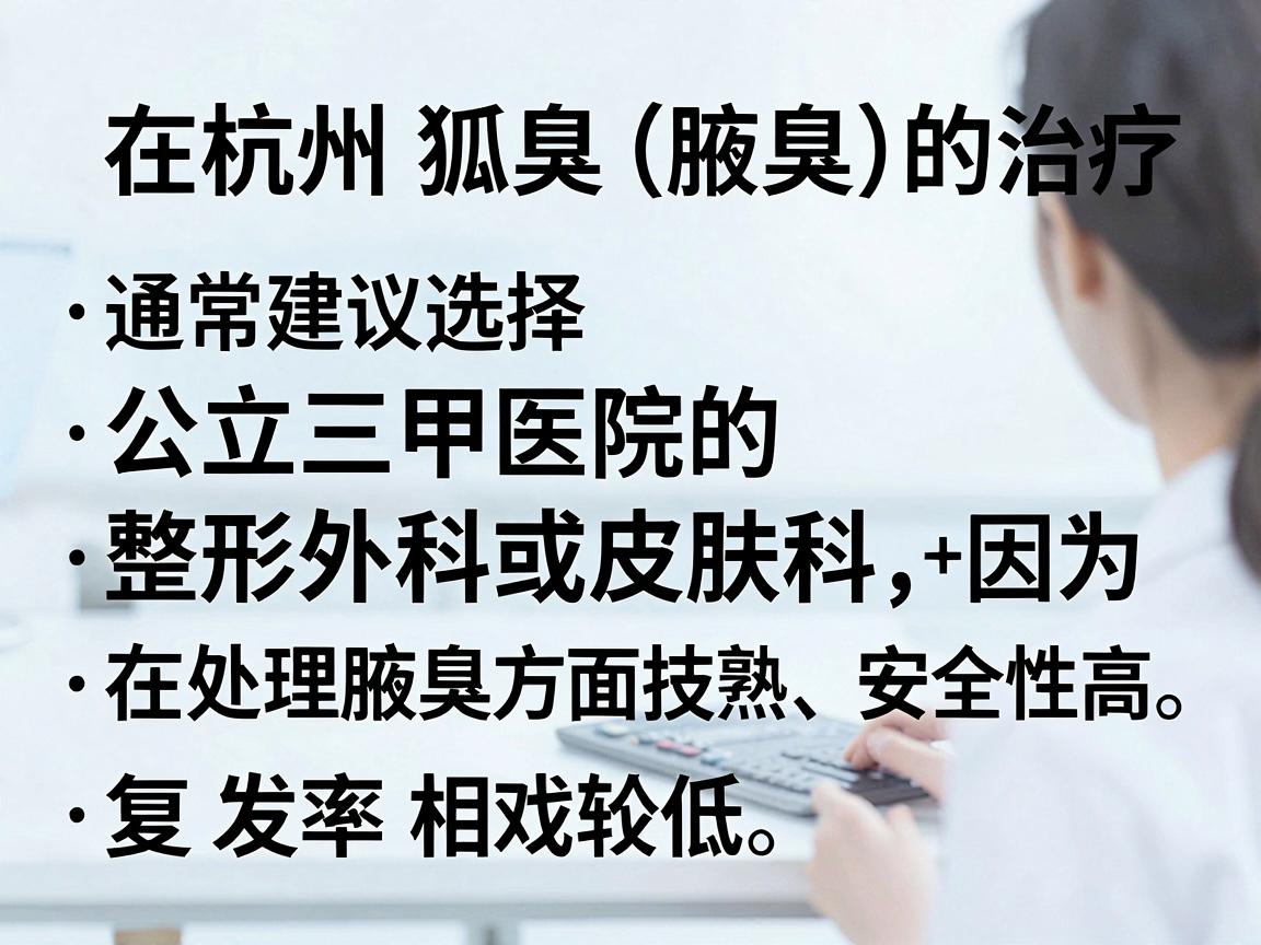 在杭州，针对狐臭（腋臭）的治疗，通常建议选择公立三甲医院的整形外科或皮肤科，因为这两个科室在处理腋臭方面技术成熟、安全性高，且复发率相对较低