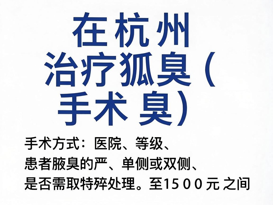 在杭州,治疗狐臭(腋臭)的手术费用因手术方式、医院等级、医生资历以及患者腋臭的严重程度(单侧或双侧、是否需要特殊处理)而有较大差异。总体来看,价格范围大致在 3000元至15000元 之间 在杭州,治疗狐臭(腋臭)的手术费用因手术方式、医院等级、医生资历以及患者腋臭的严重程度(单侧或双侧、是否需要特殊处理)而有较大差异。总体来看,价格范围大致在 3000元至15000元 之间