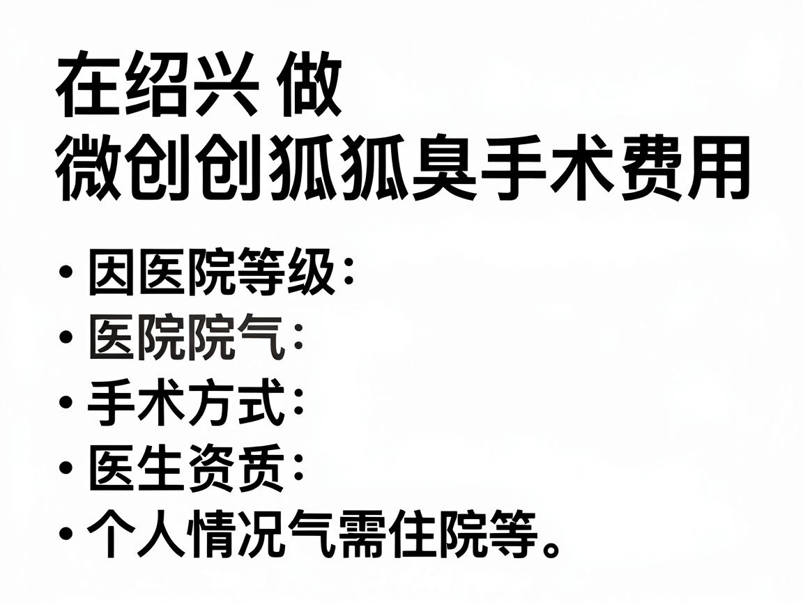 在绍兴做微创狐臭手术的费用因医院等级、手术方式、医生资质及个人情况(如气味严重程度、是否需住院等)而有所不同。以下是综合参考信息 在绍兴做微创狐臭手术的费用因医院等级、手术方式、医生资质及个人情况(如气味严重程度、是否需住院等)而有所不同。以下是综合参考信息