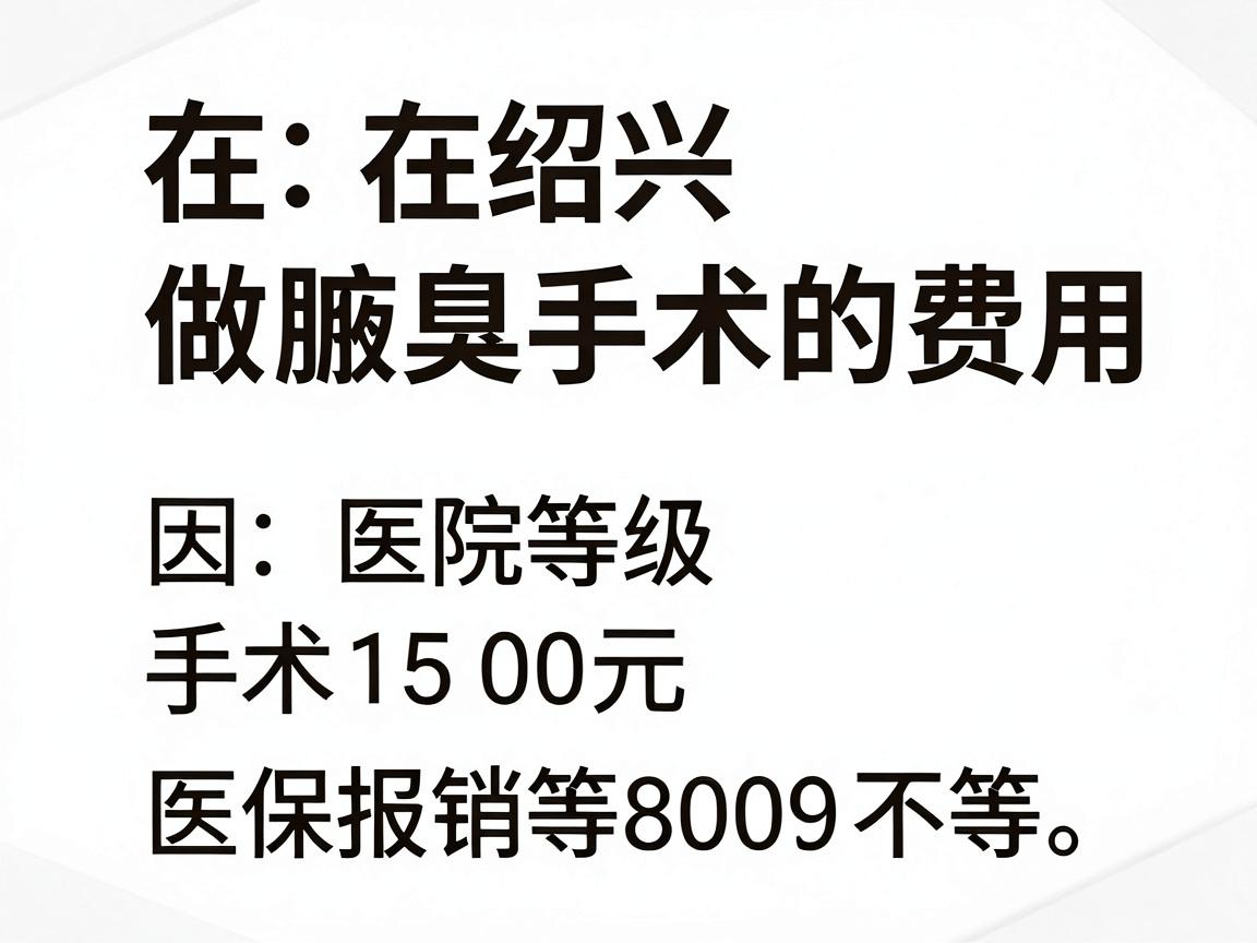 在绍兴做腋臭手术的费用因医院等级、手术方式、医保报销等因素差异较大,一般在1500元至8000元不等。以下是具体参考 在绍兴做腋臭手术的费用因医院等级、手术方式、医保报销等因素差异较大,一般在1500元至8000元不等。以下是具体参考