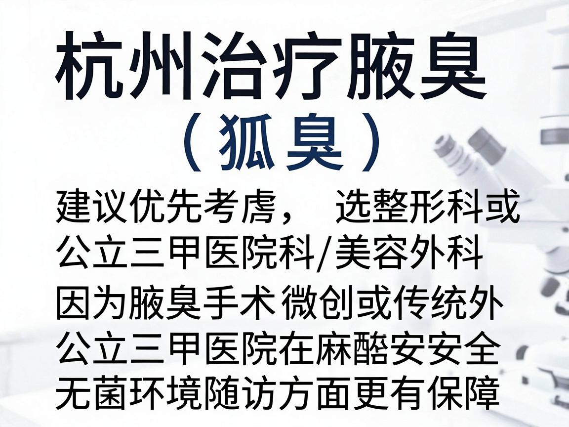 杭州治疗腋臭（狐臭）的医院选择，建议优先考虑公立三甲医院的皮肤科或整形外科/美容外科，因为腋臭手术（微创或传统）属于常规操作，公立三甲医院在麻醉安全、无菌环境和术后随访方面更有保障