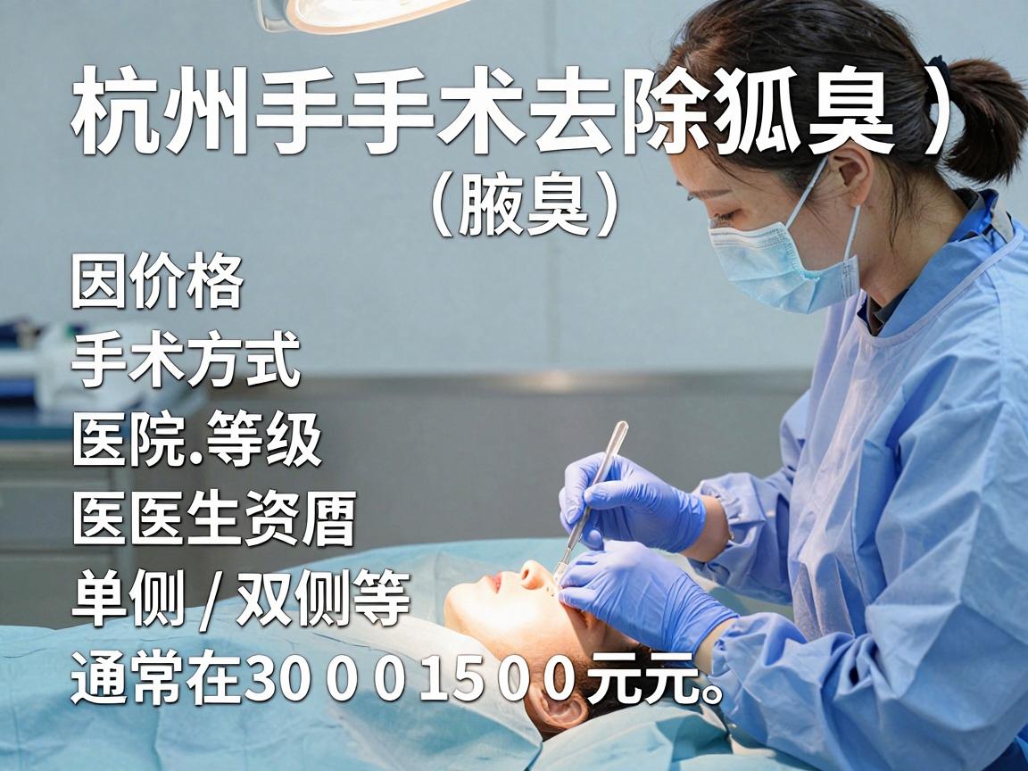 杭州手术去除狐臭(腋臭)的价格因手术方式、医院等级、医生资历、单侧/双侧等因素差异较大,通常在 3000元至15000元 之间。以下是具体参考范围 杭州手术去除狐臭(腋臭)的价格因手术方式、医院等级、医生资历、单侧/双侧等因素差异较大,通常在 3000元至15000元 之间。以下是具体参考范围