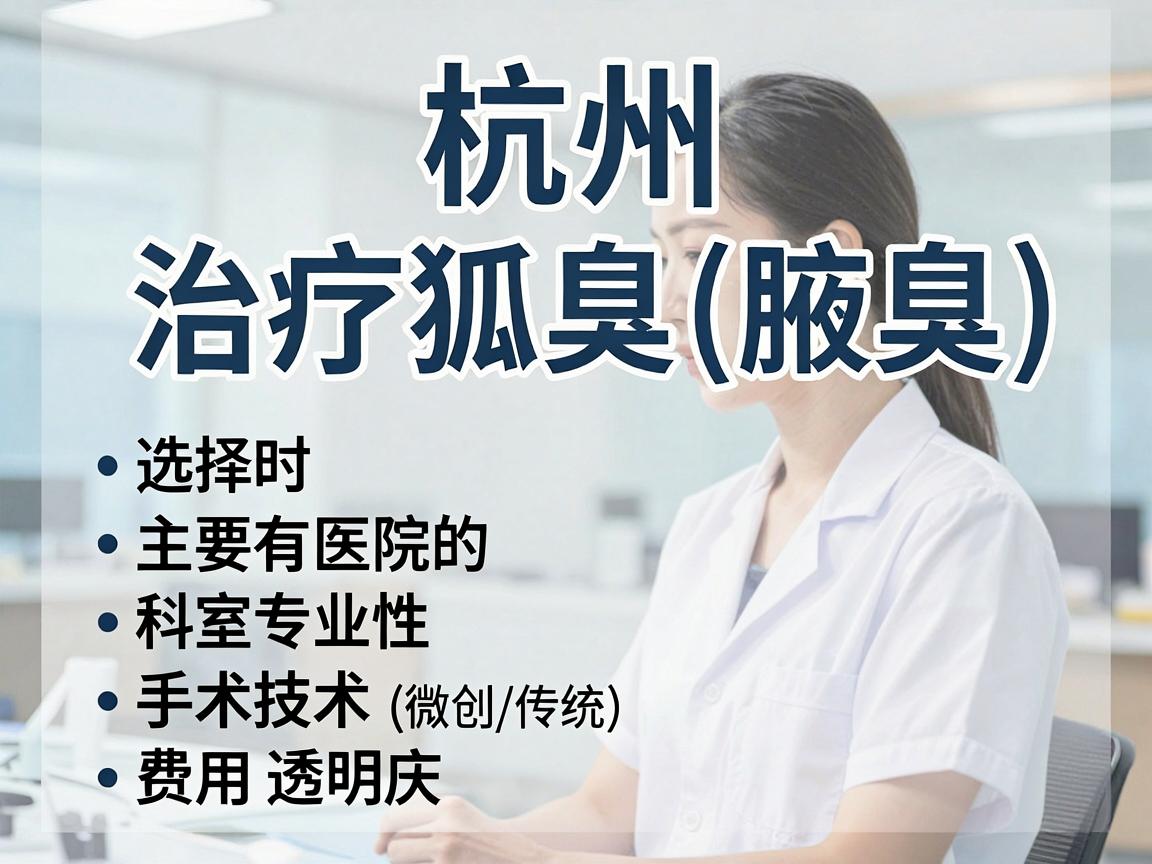 在杭州,治疗狐臭(腋臭)的医院选择较多,但没有绝对最好的医院,适合自己的才是最好的。选择时主要看医院的科室专业性、手术技术(微创/传统)以及费用透明度 在杭州,治疗狐臭(腋臭)的医院选择较多,但没有绝对最好的医院,适合自己的才是最好的。选择时主要看医院的科室专业性、手术技术(微创/传统)以及费用透明度
