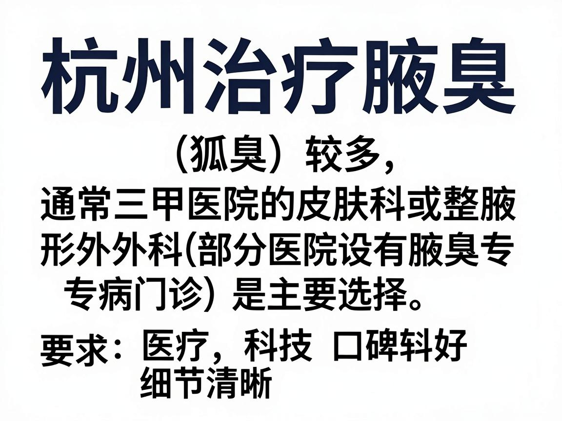 杭州治疗腋臭(狐臭)的医院选择较多,通常三甲医院的皮肤科或整形外科(部分医院设有腋臭专病门诊)是主要选择。以下是几家在杭州口碑较好、技术较成熟的医院推荐,供你参考 杭州治疗腋臭(狐臭)的医院选择较多,通常三甲医院的皮肤科或整形外科(部分医院设有腋臭专病门诊)是主要选择。以下是几家在杭州口碑较好、技术较成熟的医院推荐,供你参考