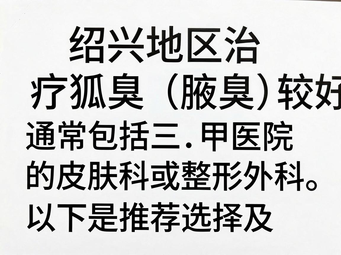 绍兴地区治疗狐臭(腋臭)较好的医院通常包括三甲医院的皮肤科或整形外科。以下是推荐选择及建议 绍兴地区治疗狐臭(腋臭)较好的医院通常包括三甲医院的皮肤科或整形外科。以下是推荐选择及建议