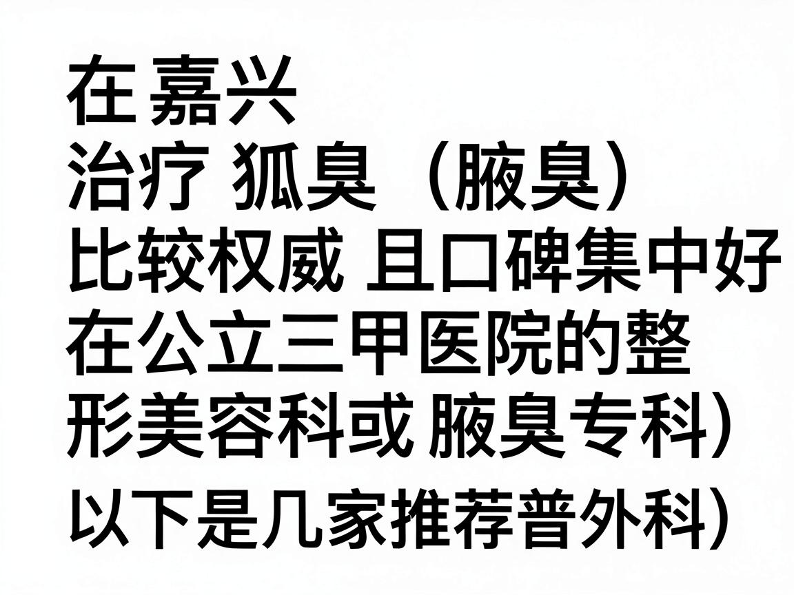 在嘉兴,治疗狐臭(腋臭)比较权威且口碑较好的医院主要集中在公立三甲医院的整形美容科或普外科(腋臭专科)以下是几家推荐及选择建议 在嘉兴,治疗狐臭(腋臭)比较权威且口碑较好的医院主要集中在公立三甲医院的整形美容科或普外科(腋臭专科)以下是几家推荐及选择建议