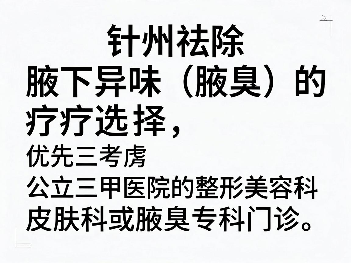 针对杭州祛除腋下异味(腋臭)的医疗选择,建议优先考虑公立三甲医院的整形美容科、皮肤科或腋臭专科门诊。这些机构设备正规、医生经验丰富,且收费透明 针对杭州祛除腋下异味(腋臭)的医疗选择,建议优先考虑公立三甲医院的整形美容科、皮肤科或腋臭专科门诊。这些机构设备正规、医生经验丰富,且收费透明