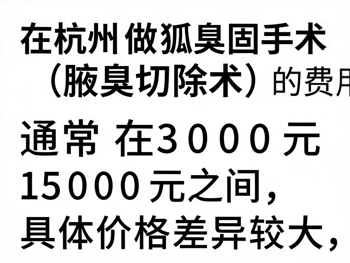 在杭州做狐臭手术（腋臭切除术）的费用通常在 3000元到15000元 之间，具体价格差异较大，主要取决于以下几个因素