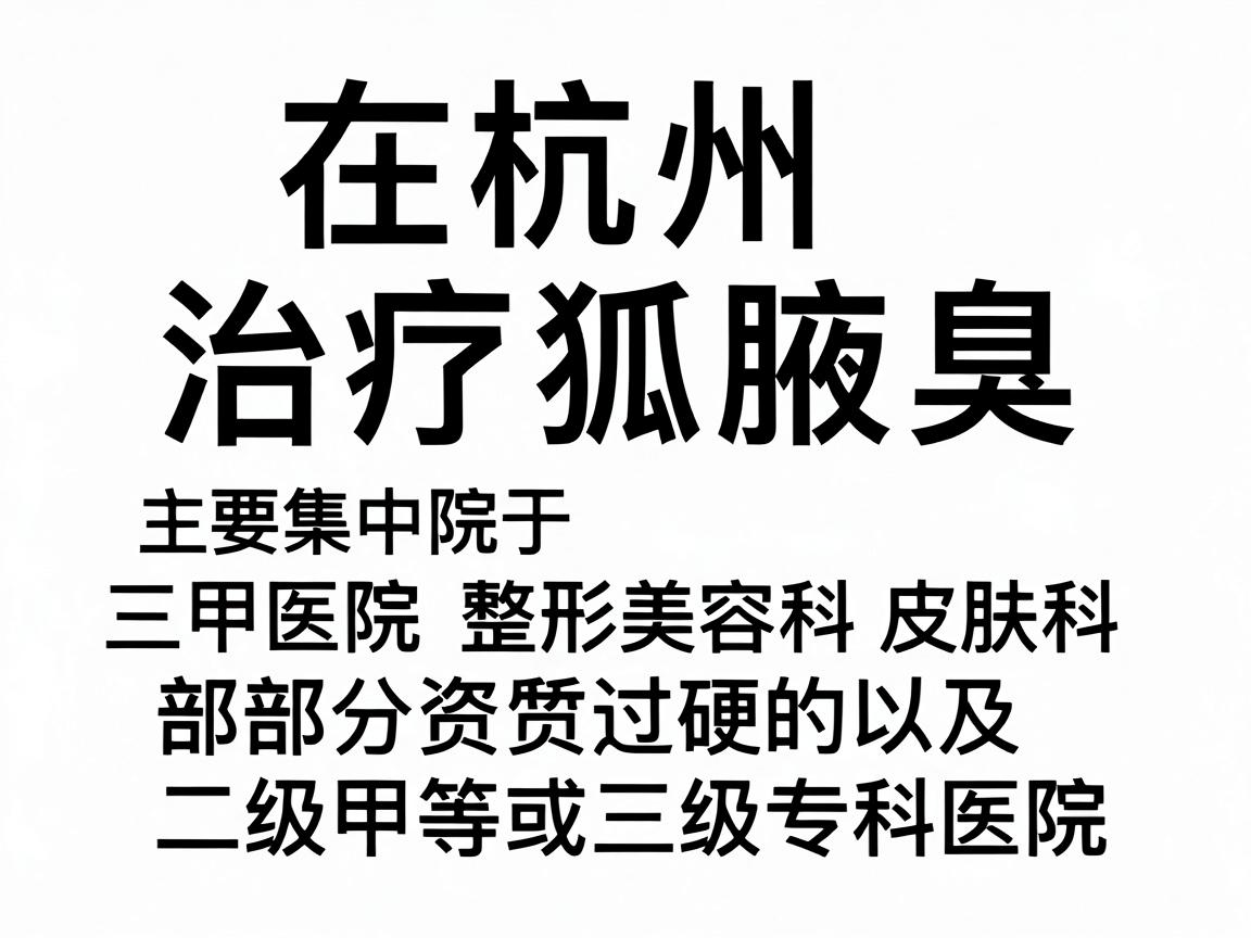 在杭州,治疗狐臭(腋臭)的正规医院主要集中于三甲医院的整形美容科、皮肤科,以及部分资质过硬的二级甲等或三级专科医院 在杭州,治疗狐臭(腋臭)的正规医院主要集中于三甲医院的整形美容科、皮肤科,以及部分资质过硬的二级甲等或三级专科医院