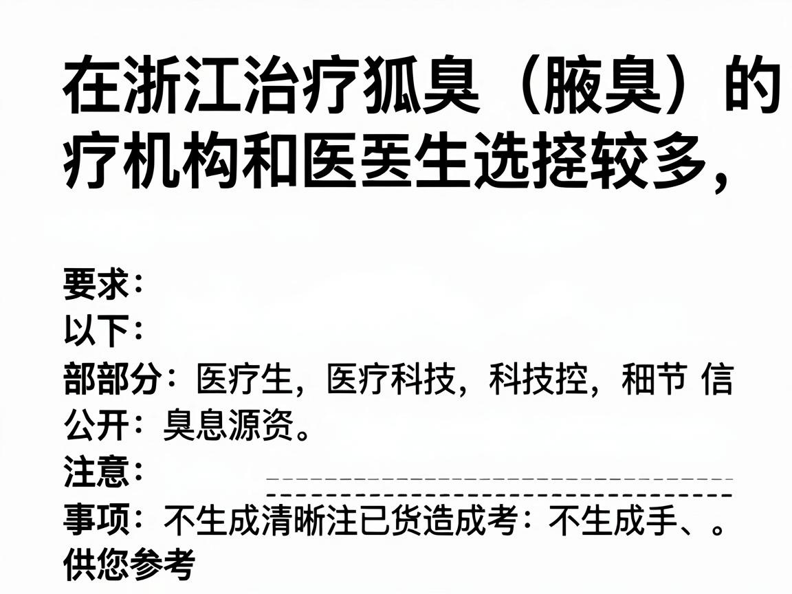 在浙江治疗狐臭（腋臭）的医疗机构和医生选择较多，以下是部分公开信息中提到的资源及注意事项，供您参考