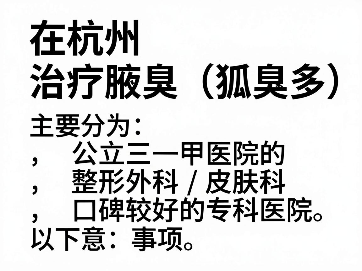 在杭州,治疗腋臭(狐臭)的医院选择较多,主要分为公立三甲医院的整形外科/皮肤科和口碑较好的专科医院。以下是综合推荐及注意事项 在杭州,治疗腋臭(狐臭)的医院选择较多,主要分为公立三甲医院的整形外科/皮肤科和口碑较好的专科医院。以下是综合推荐及注意事项
