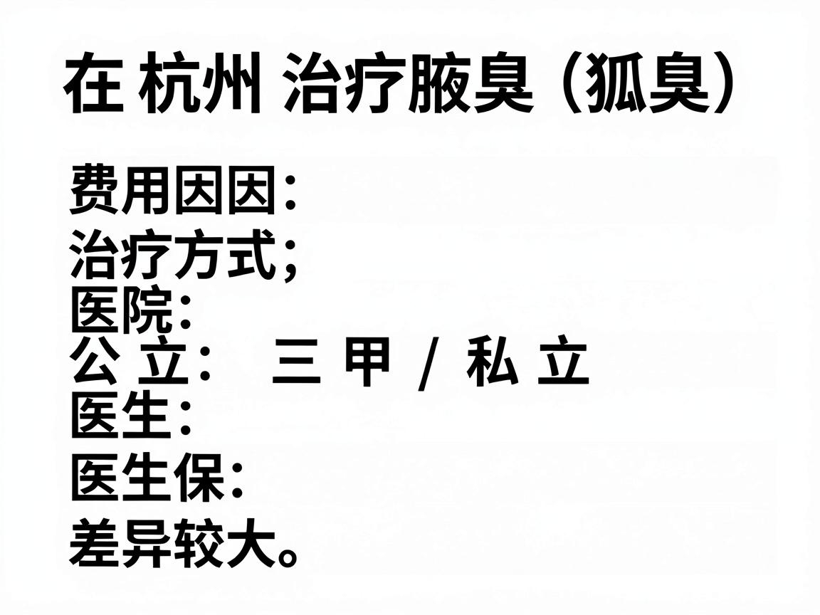 在杭州治疗腋臭（狐臭）的费用因治疗方式、医院等级（公立三甲/私立）医生职称以及是否纳入医保等因素差异较大。以下是大致的费用范围供你参考