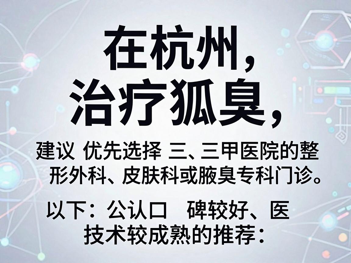 在杭州,治疗狐臭(腋臭)建议优先选择三甲医院的整形外科、皮肤科或腋臭专科门诊。以下是公认口碑较好、技术较成熟的医院推荐,供你参考 在杭州,治疗狐臭(腋臭)建议优先选择三甲医院的整形外科、皮肤科或腋臭专科门诊。以下是公认口碑较好、技术较成熟的医院推荐,供你参考