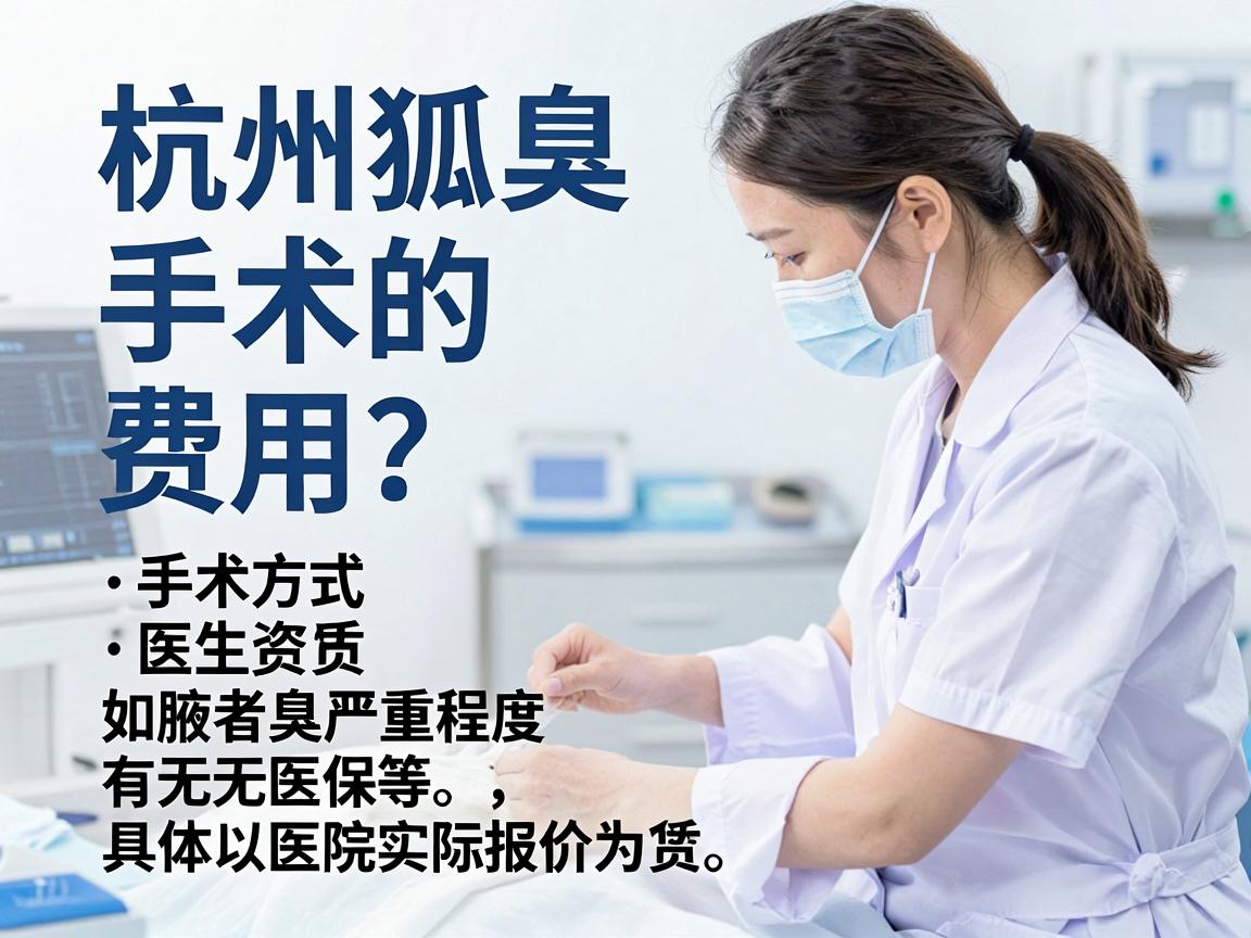 杭州狐臭手术的费用因医院等级、手术方式、医生资质及患者具体情况(如腋臭严重程度、有无医保等)差异较大。以下为参考范围,具体以医院实际报价为准 杭州狐臭手术的费用因医院等级、手术方式、医生资质及患者具体情况(如腋臭严重程度、有无医保等)差异较大。以下为参考范围,具体以医院实际报价为准