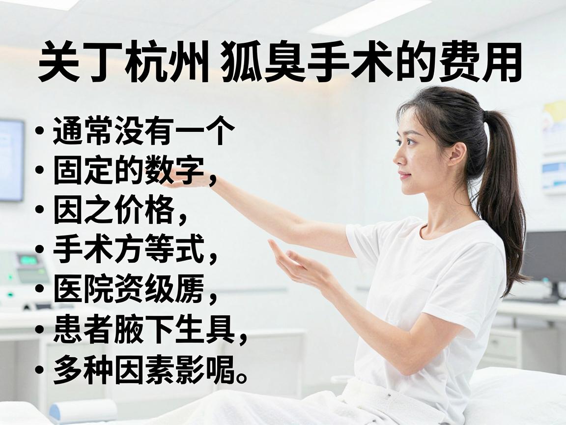 关于杭州狐臭手术的费用,通常没有一个固定的数字,因为价格受手术方式、医院等级、医生资历、患者腋下具体情况等多种因素影响。但根据2024-2025年的市场行情,可以提供一个大致范围供你参考 关于杭州狐臭手术的费用,通常没有一个固定的数字,因为价格受手术方式、医院等级、医生资历、患者腋下具体情况等多种因素影响。但根据2024-2025年的市场行情,可以提供一个大致范围供你参考