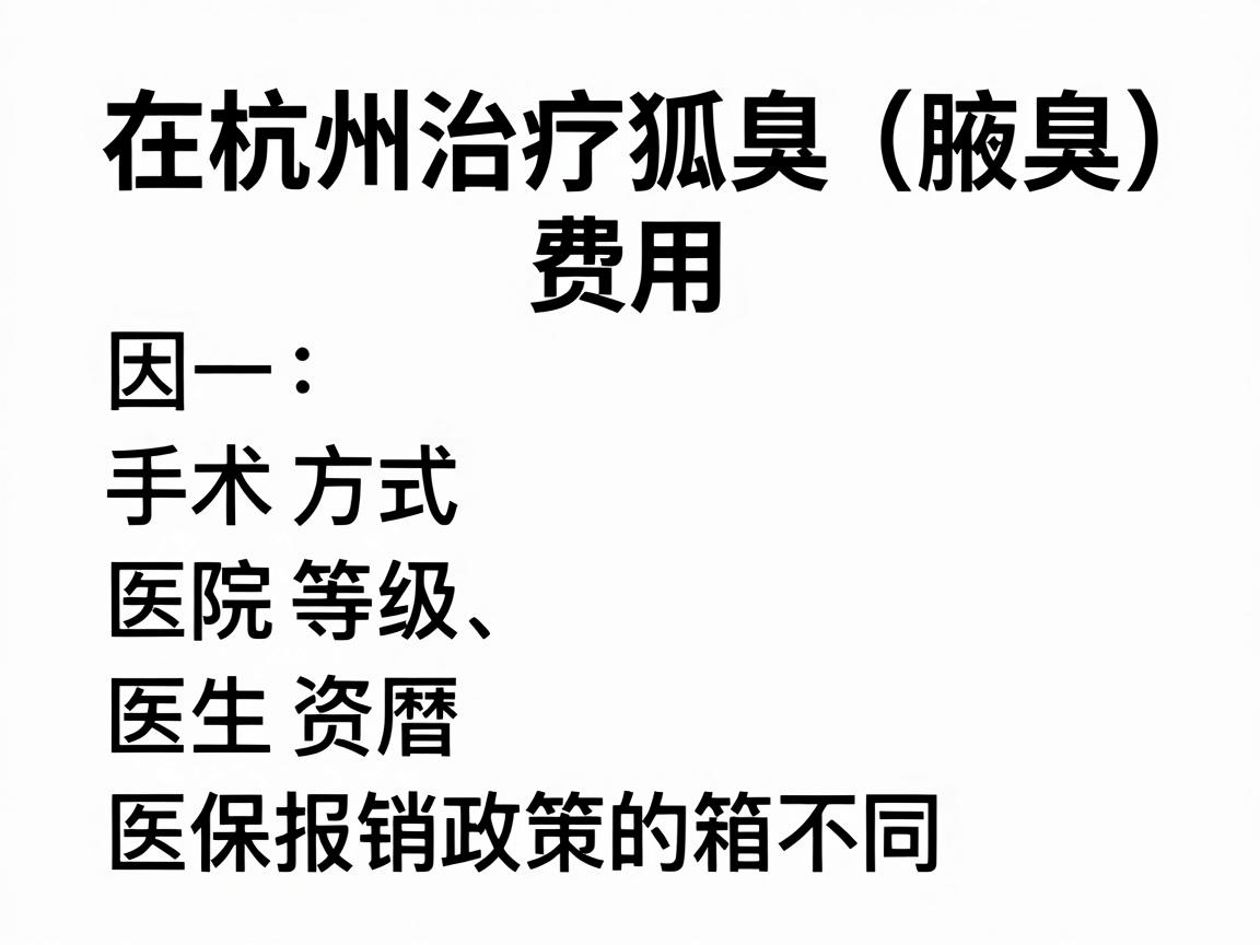 在杭州治疗狐臭(腋臭)的费用因手术方式、医院等级、医生资历以及医保报销政策的不同而有较大差异。以下是一份大致的参考范围(截至2025年5月,实际请以医院当日公示为准) 在杭州治疗狐臭(腋臭)的费用因手术方式、医院等级、医生资历以及医保报销政策的不同而有较大差异。以下是一份大致的参考范围(截至2025年5月,实际请以医院当日公示为准)