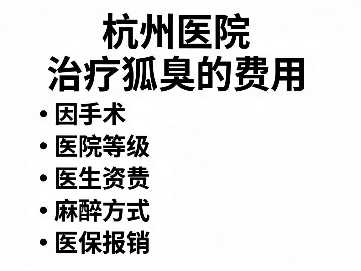 杭州医院治疗狐臭的费用因手术方式、医院等级、医生资质、麻醉方式及医保报销等因素差异较大,通常范围在3000元至15000元之间,以下是具体参考 杭州医院治疗狐臭的费用因手术方式、医院等级、医生资质、麻醉方式及医保报销等因素差异较大,通常范围在3000元至15000元之间,以下是具体参考
