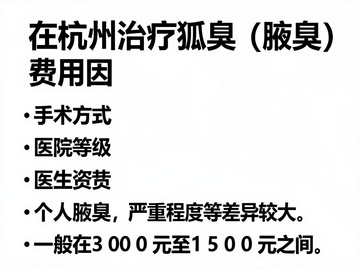在杭州治疗狐臭（腋臭）的费用因手术方式、医院等级、医生资质、个人腋臭严重程度等因素差异较大，一般在3000元至15000元之间。以下是具体的费用参考