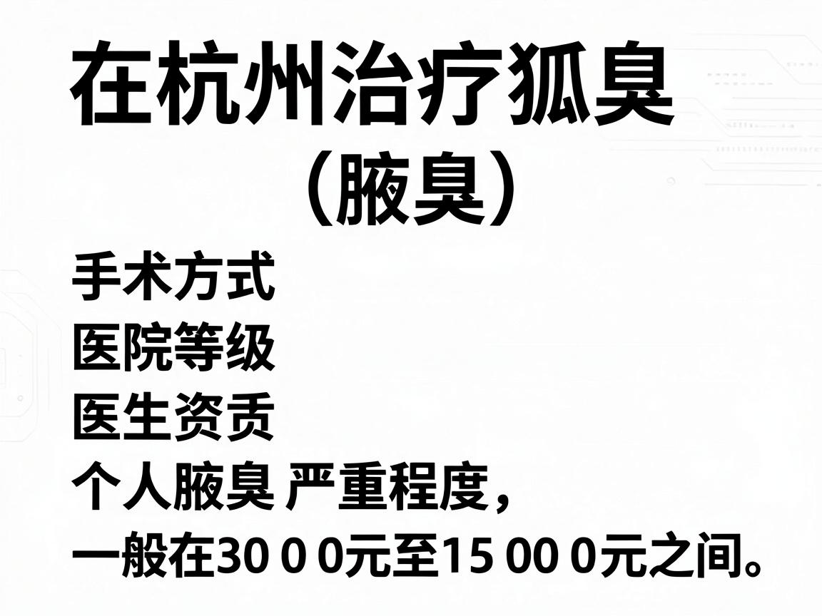 在杭州治疗狐臭（腋臭）的费用因手术方式、医院等级、医生资质、个人腋臭严重程度等因素差异较大，一般在3000元至15000元之间。以下是具体的费用参考