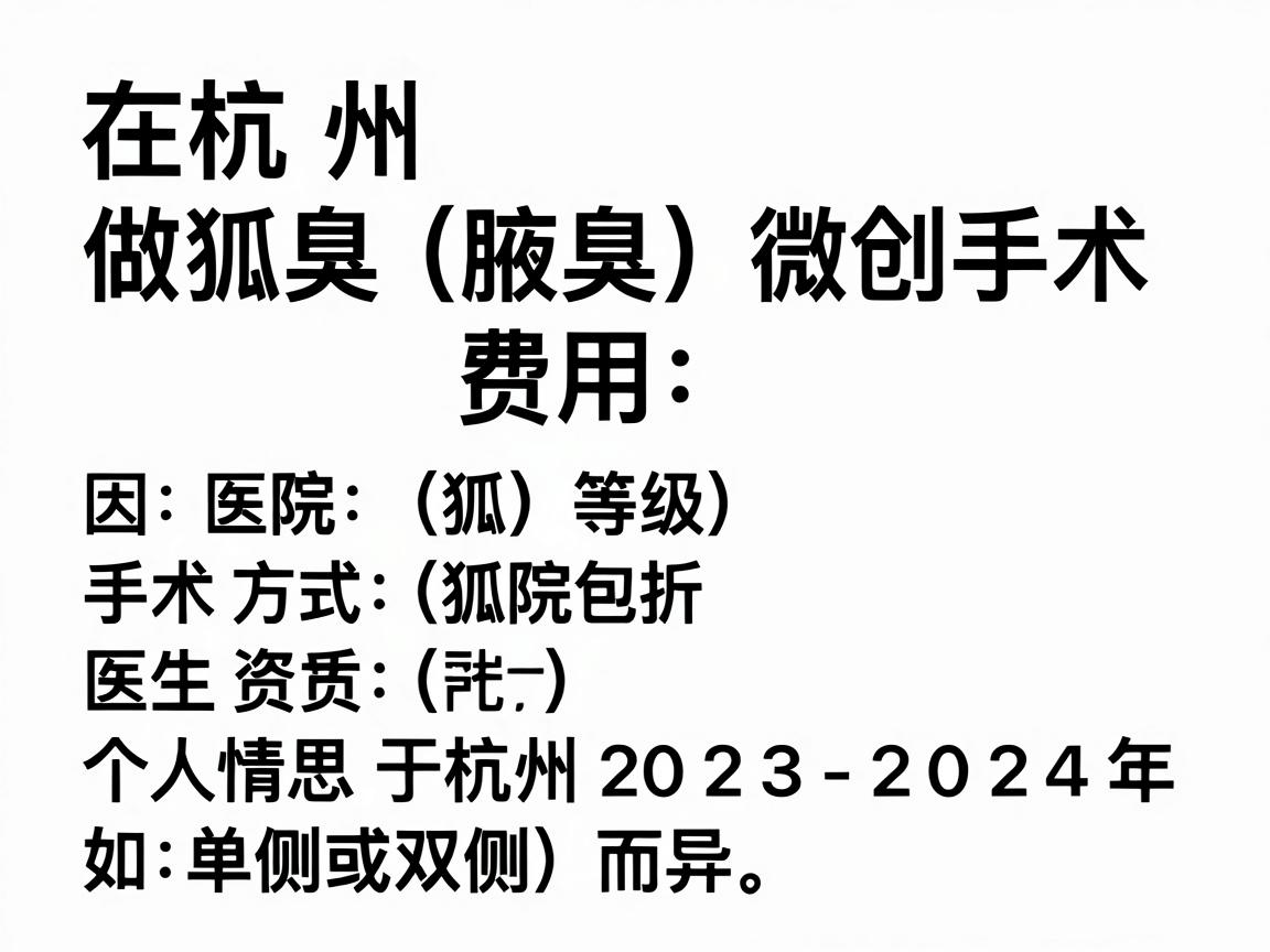 在杭州，做狐臭（腋臭）微创手术的费用因医院等级、手术方式、医生资质及个人情况（如单侧或双侧）而异。以下是基于杭州2023-2024年市场情况的参考价格范围