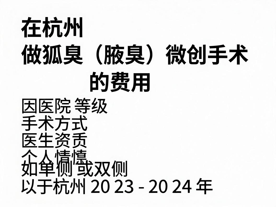在杭州，做狐臭（腋臭）微创手术的费用因医院等级、手术方式、医生资质及个人情况（如单侧或双侧）而异。以下是基于杭州2023-2024年市场情况的参考价格范围