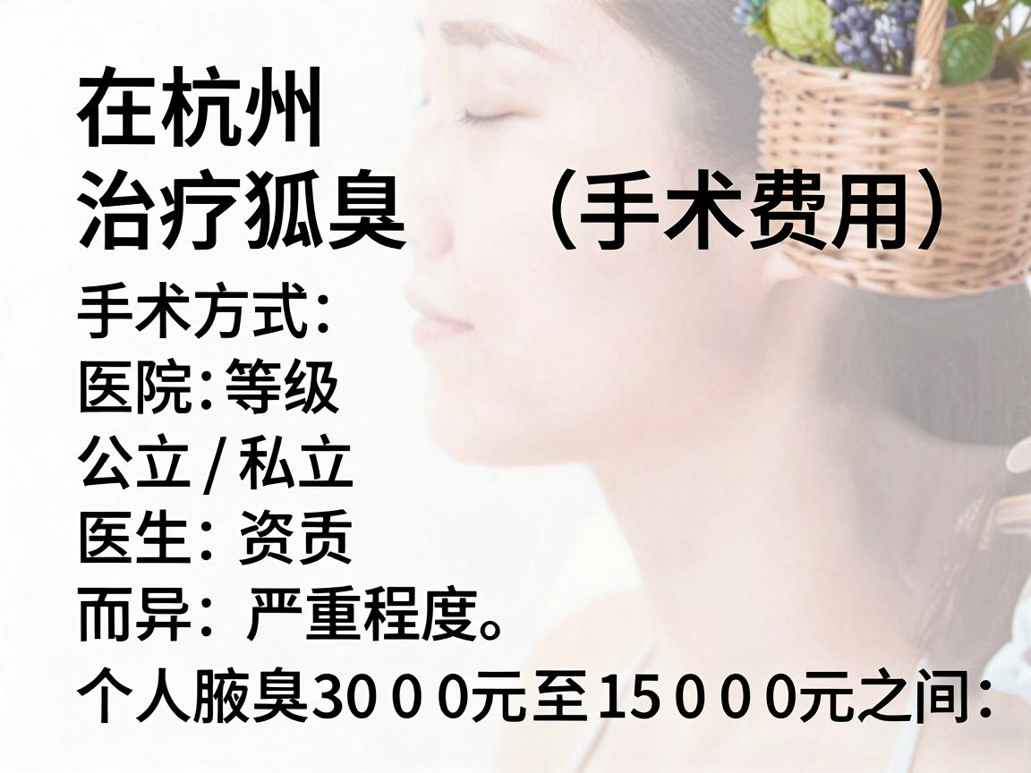 在杭州，治疗狐臭（腋臭）的手术费用因手术方式、医院等级（公立/私立）医生资质及个人腋臭严重程度而异。通常总费用在 3000元 至 15000元 之间，具体参考如下
