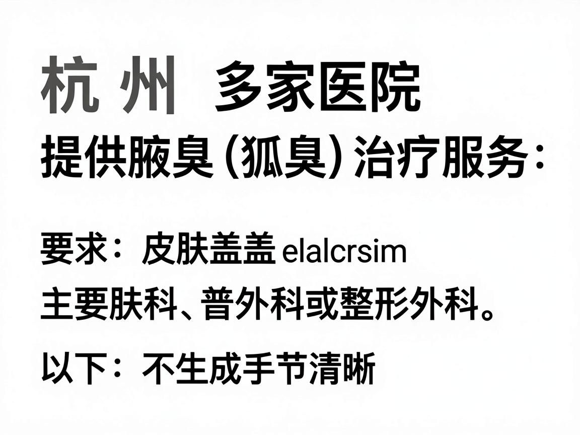 杭州多家医院提供腋臭（狐臭）治疗服务，主要涵盖皮肤科、普外科或整形外科。以下是一些正规医院及科室参考