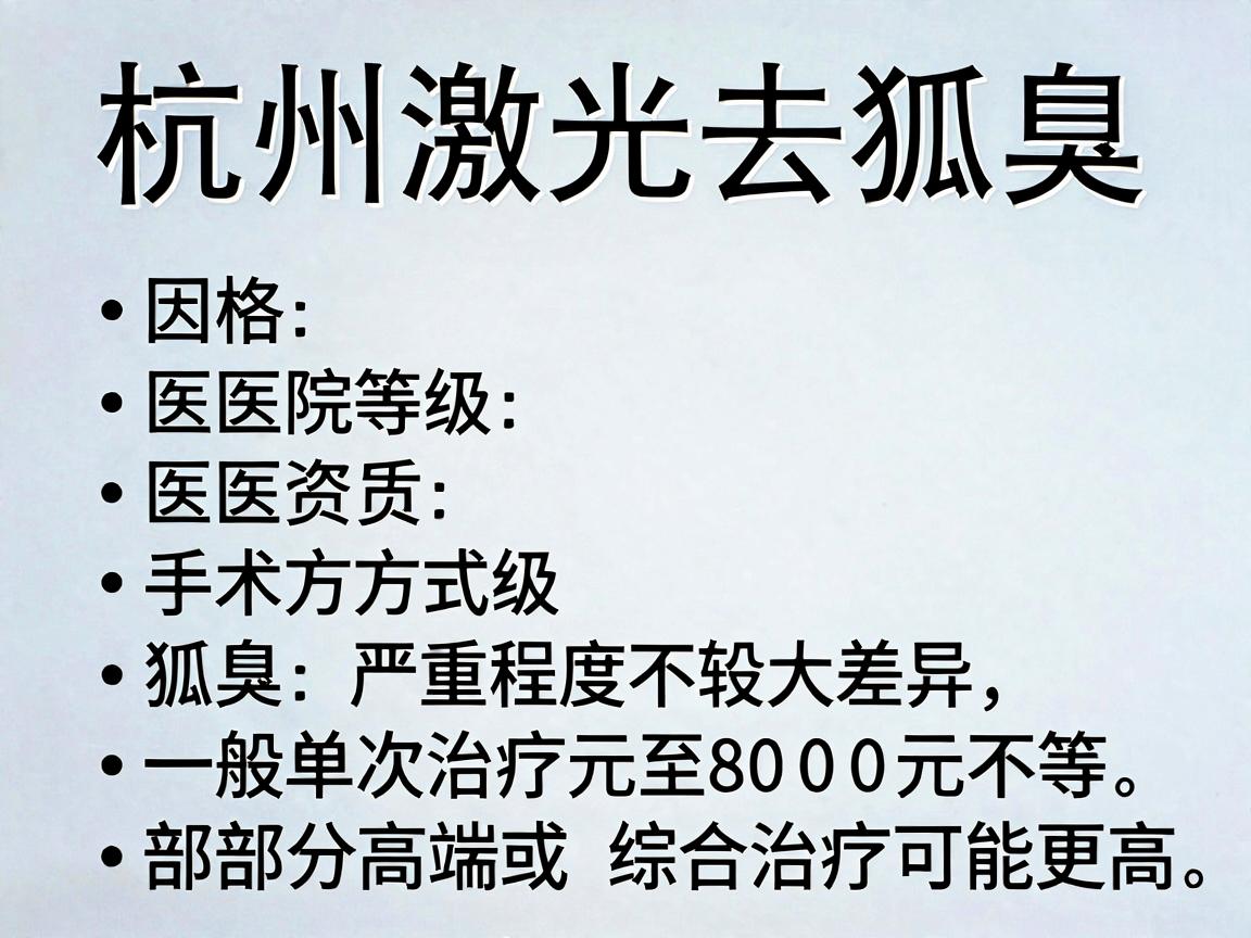 杭州激光去狐臭的价格因医院等级、医生资质、手术方式及狐臭严重程度不同而有较大差异，一般单次治疗费用在2000元至8000元不等，部分高端或综合治疗可能更高