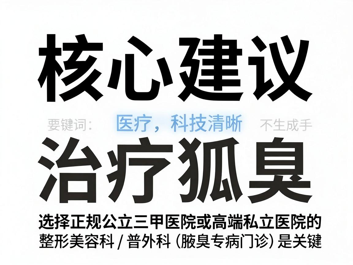 核心建议，治疗狐臭，选择正规公立三甲医院或高端私立医院的整形美容科/普外科（腋臭专病门诊）是关键