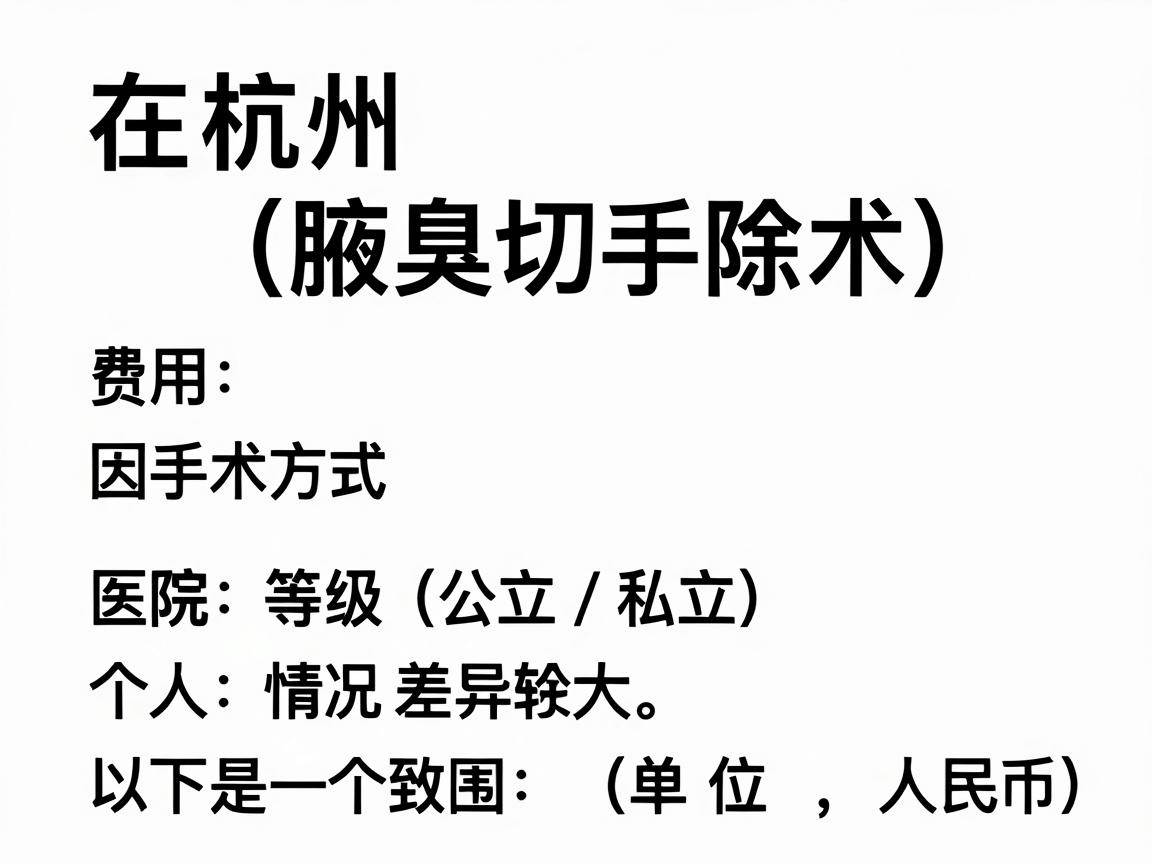 在杭州，狐臭手术（腋臭切除术）的费用因手术方式、医院等级（公立/私立）及个人情况差异较大。以下是一个大致的参考范围（单位，人民币）