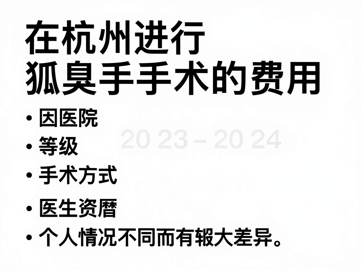 在杭州进行狐臭手术的费用因医院等级、手术方式、医生资历及个人情况不同而有较大差异。以下是2023-2024年的大致参考范围