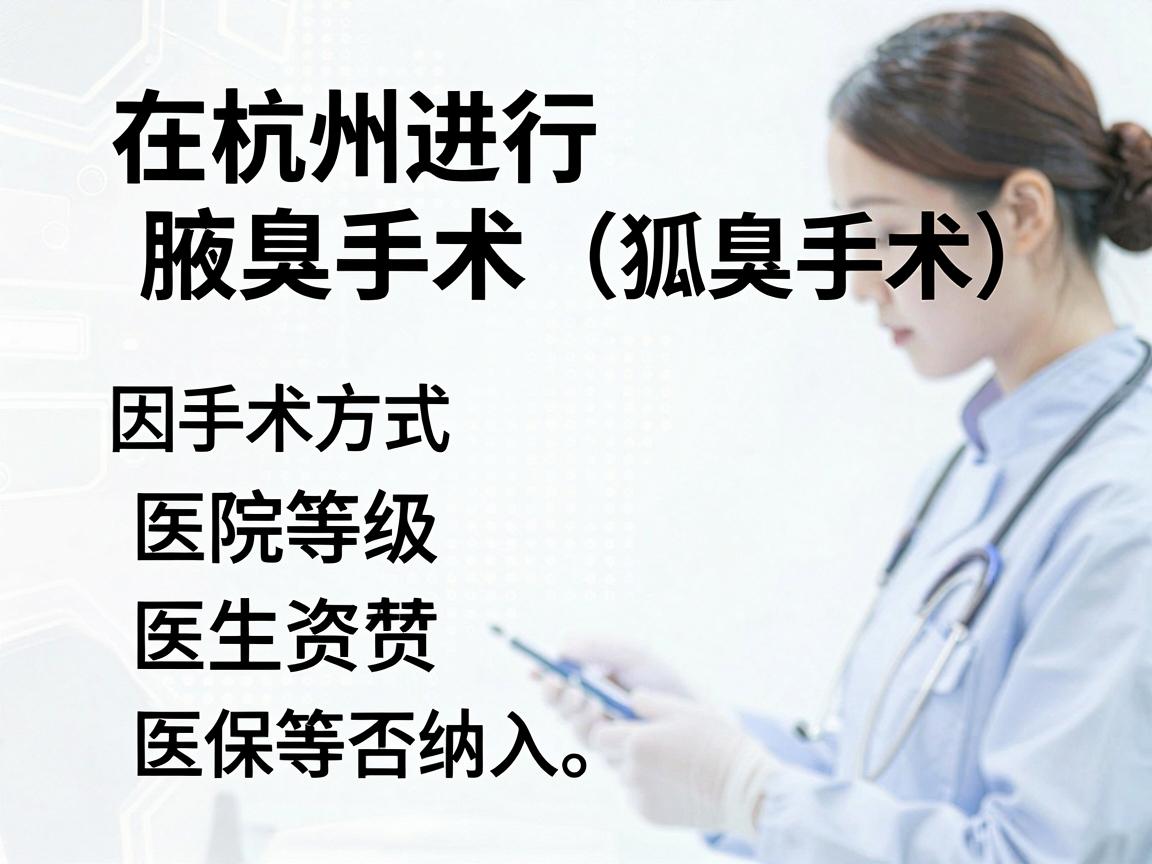 在杭州进行腋臭手术(狐臭手术)的费用因手术方式、医院等级、医生资质以及是否纳入医保等因素差异较大。总体来说,价格区间大致在 1000元至8000元 之间 在杭州进行腋臭手术(狐臭手术)的费用因手术方式、医院等级、医生资质以及是否纳入医保等因素差异较大。总体来说,价格区间大致在 1000元至8000元 之间