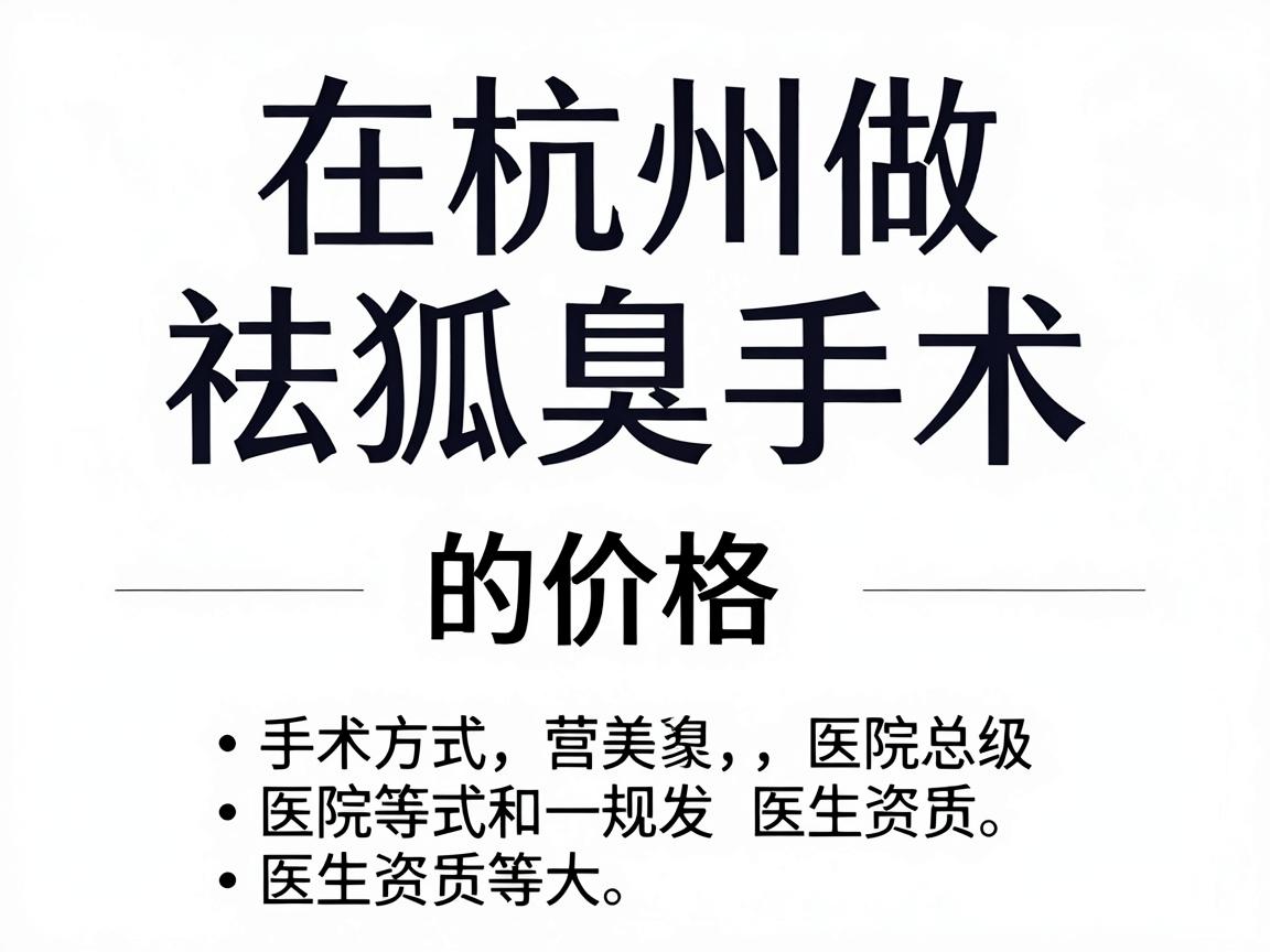 在杭州做祛狐臭手术的价格因手术方式、医院等级和医生资质等因素差异较大。以下是综合参考信息(具体以医院最新报价为准) 在杭州做祛狐臭手术的价格因手术方式、医院等级和医生资质等因素差异较大。以下是综合参考信息(具体以医院最新报价为准)