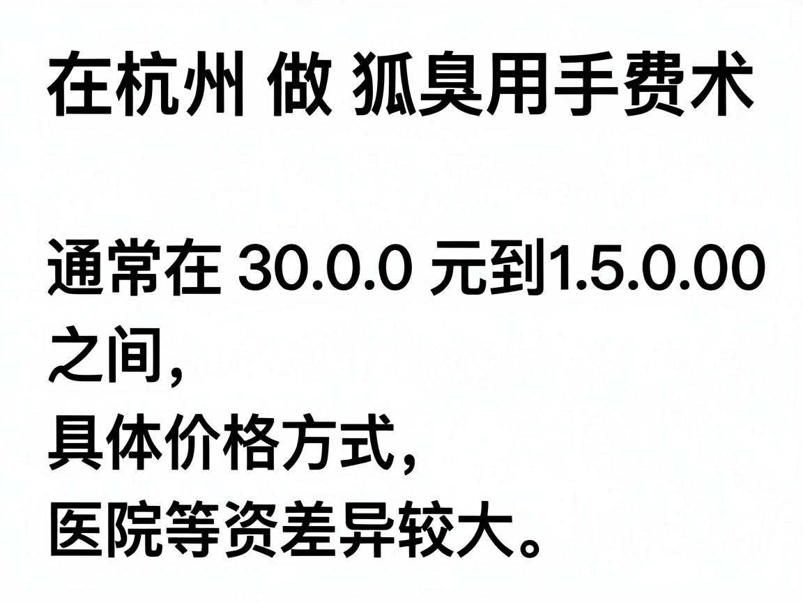 在杭州做狐臭手术的费用通常在 3000元到15000元 之间，具体价格因手术方式、医院等级和医生资历差异较大。以下是详细参考