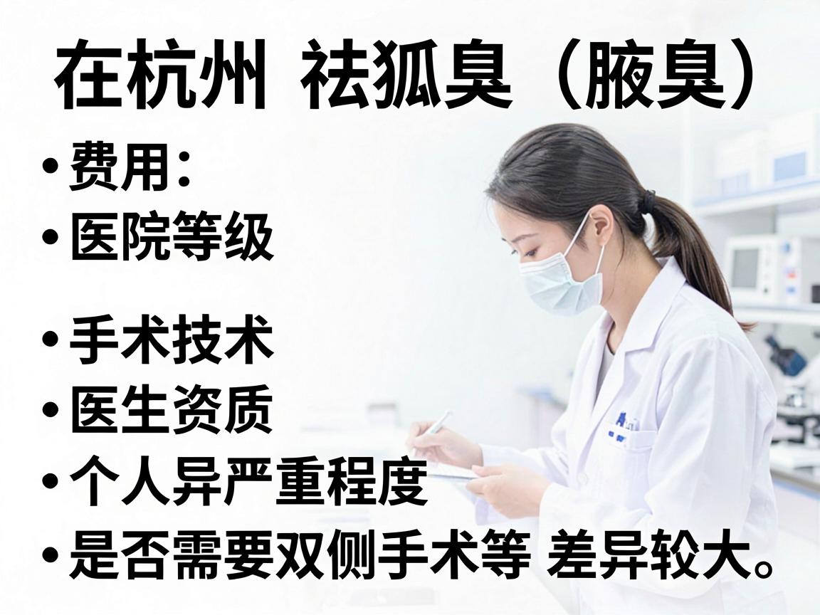 在杭州,祛狐臭(腋臭)手术的费用因医院等级、手术技术、医生资质及个人情况(如异味严重程度、是否需要双侧手术等)差异较大。以下是大致的费用范围供参考 在杭州,祛狐臭(腋臭)手术的费用因医院等级、手术技术、医生资质及个人情况(如异味严重程度、是否需要双侧手术等)差异较大。以下是大致的费用范围供参考